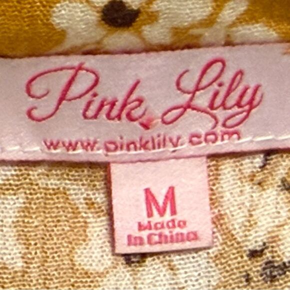 Pink Lily Boho Floral Patchwork Tassel Tie Babydoll Blouse Gold Yellow Medium - Picture 6 of 8